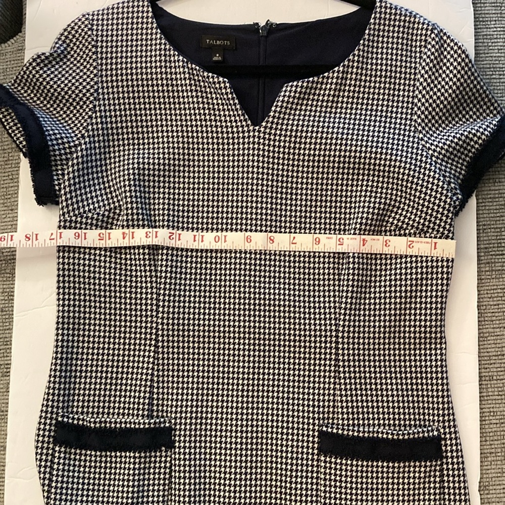 Talbots dress black white plaid short sleeves front pockets back zipper - Picture 7 of 12